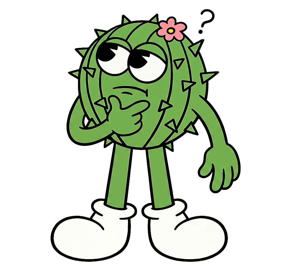 Mascote da Wallflowers com expressão de dúvida